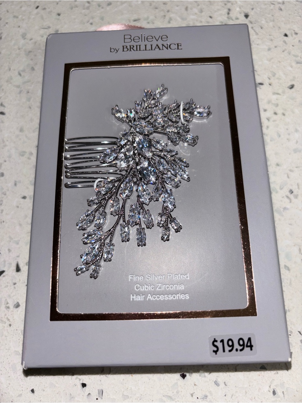Silver-Plated Cubic Zirconia Hair Comb - Silver New